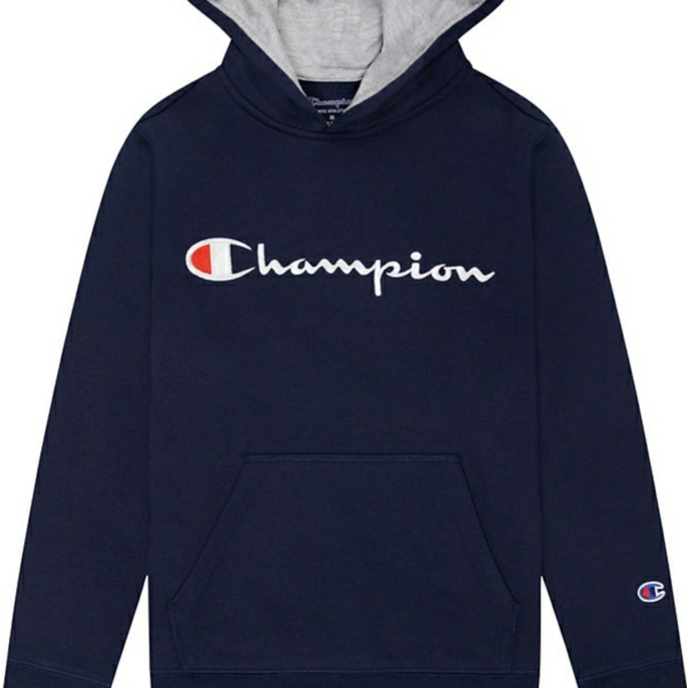 Kids Champion® Script Fleece Hoodie Navy Blue L